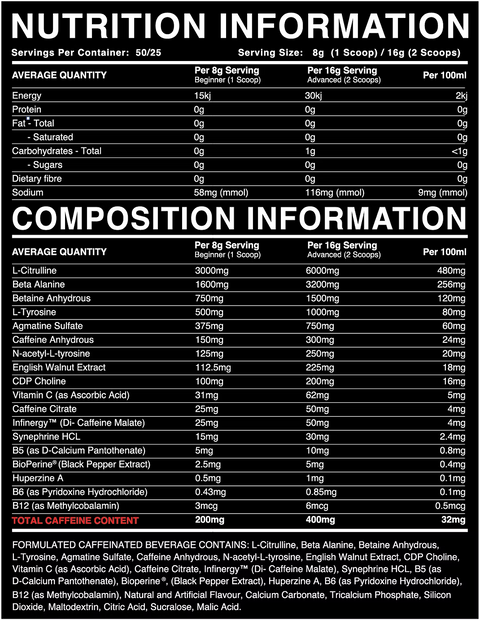 Nutrition and composition information for a supplement product.