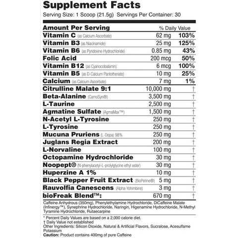 SUPER bioFREAK OMG Pre Workout - Global Formula (30 srvs)